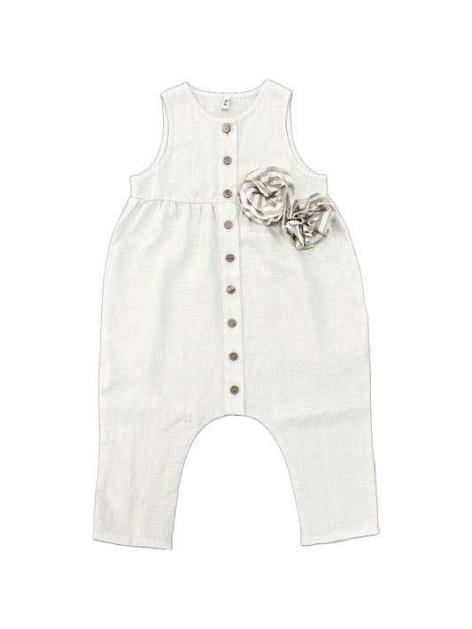 Baby Linen Overall Sailor Sienna Cream Flower | Peter Jo