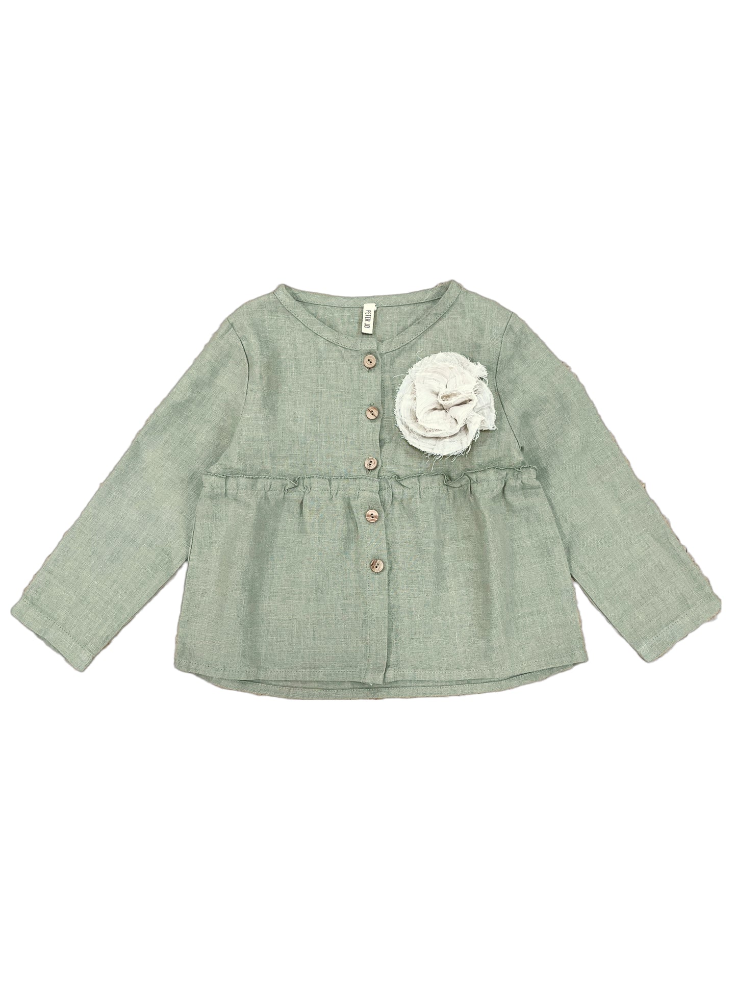 Baby Linen Shirt Camomile Olive Flower | Peter Jo