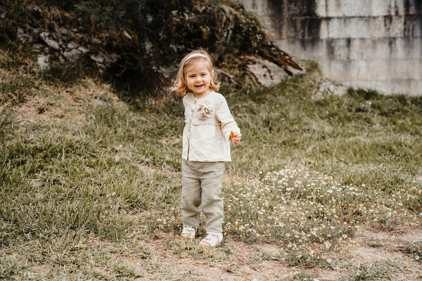 Linen Baby Shirt Camomile Sienna Cream Flower | Peter Jo