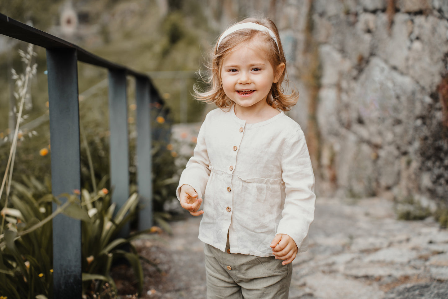 Linen Baby Shirt Camomile Sienna Cream Flower | Peter Jo