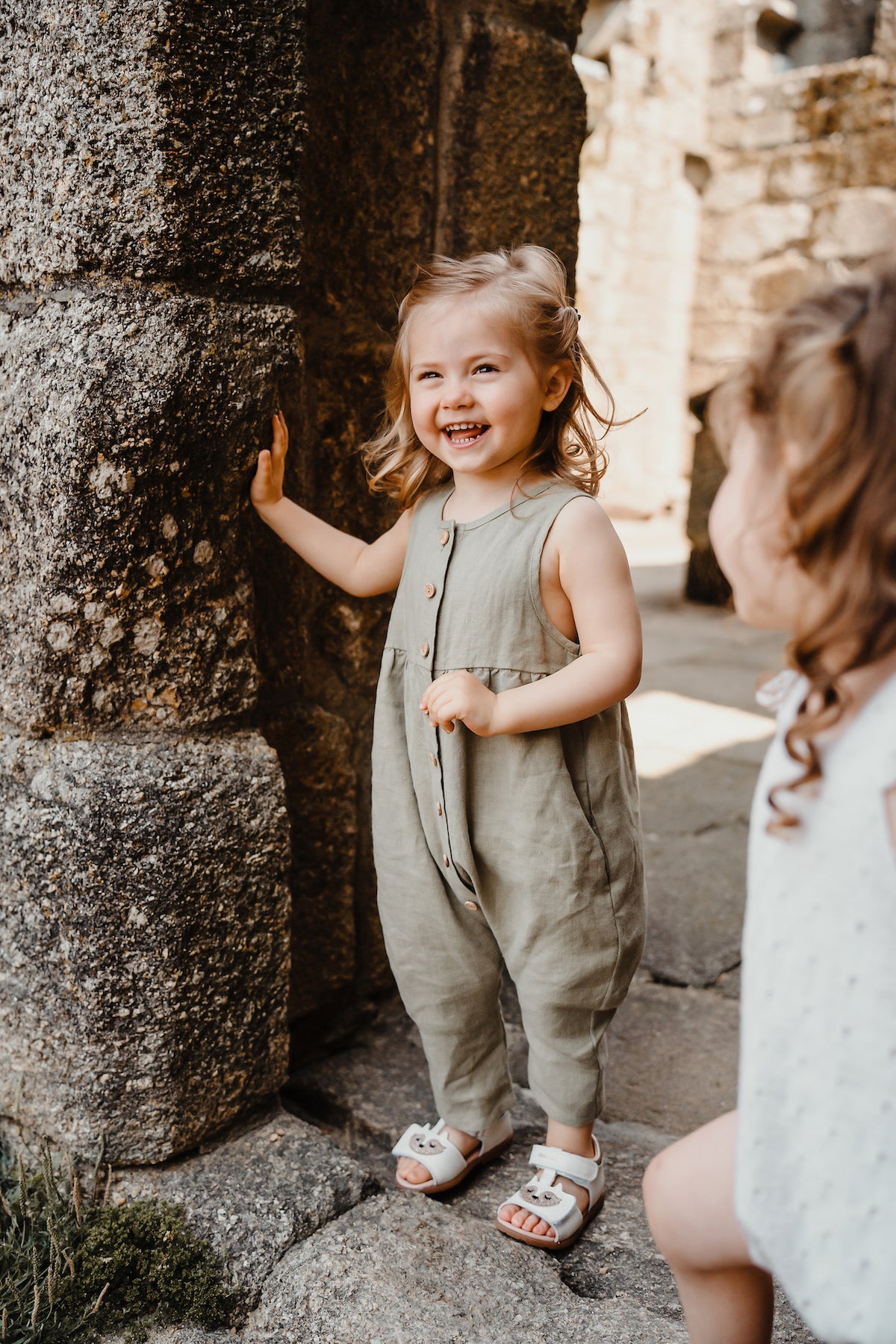 Linen Baby Overall Sailor Olive | Peter Jo Natural