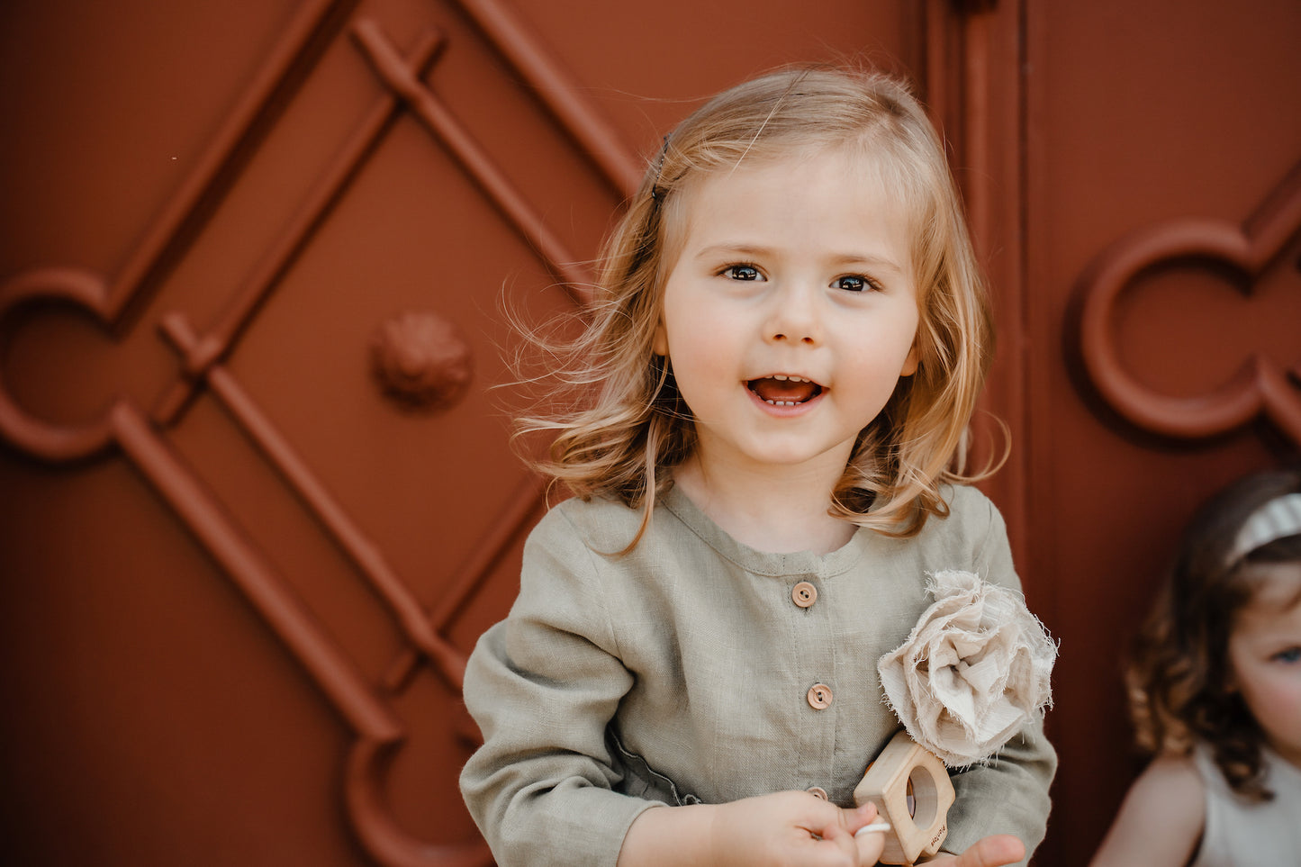 Baby Linen Shirt Camomile Olive Flower | Peter Jo