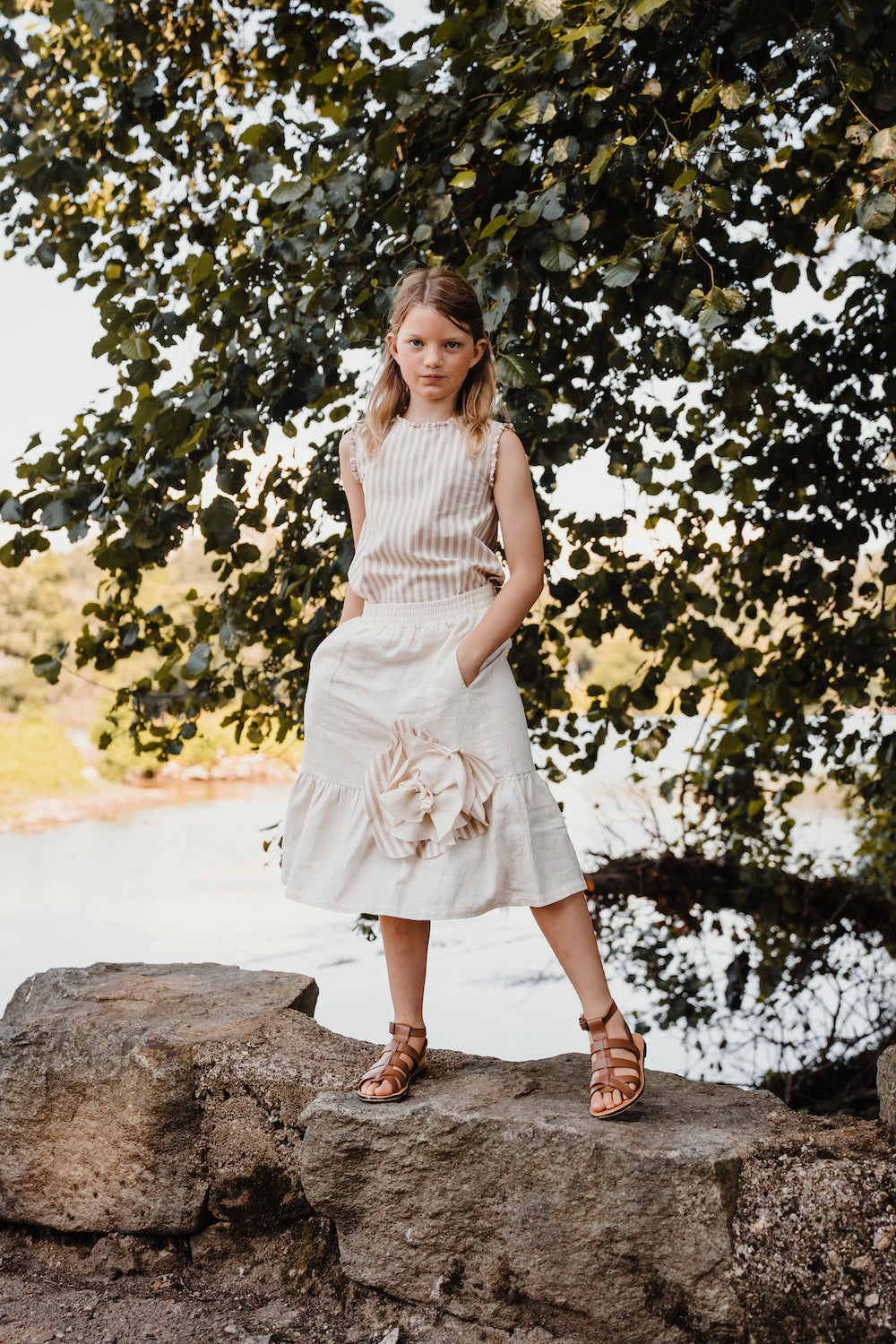 Linen Skirt Tulip Sienna Cream | Peter Jo Natural Clothing
