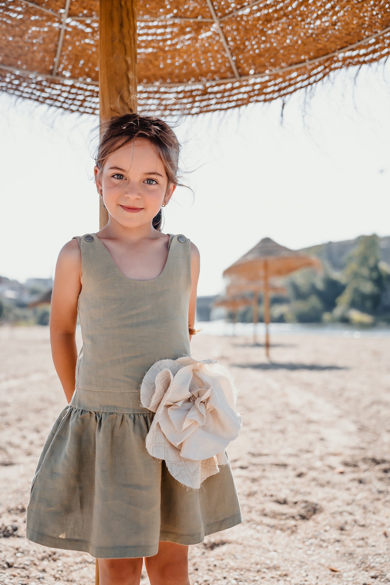Linen Dress Chloe Olive Flower | Peter Jo Natural