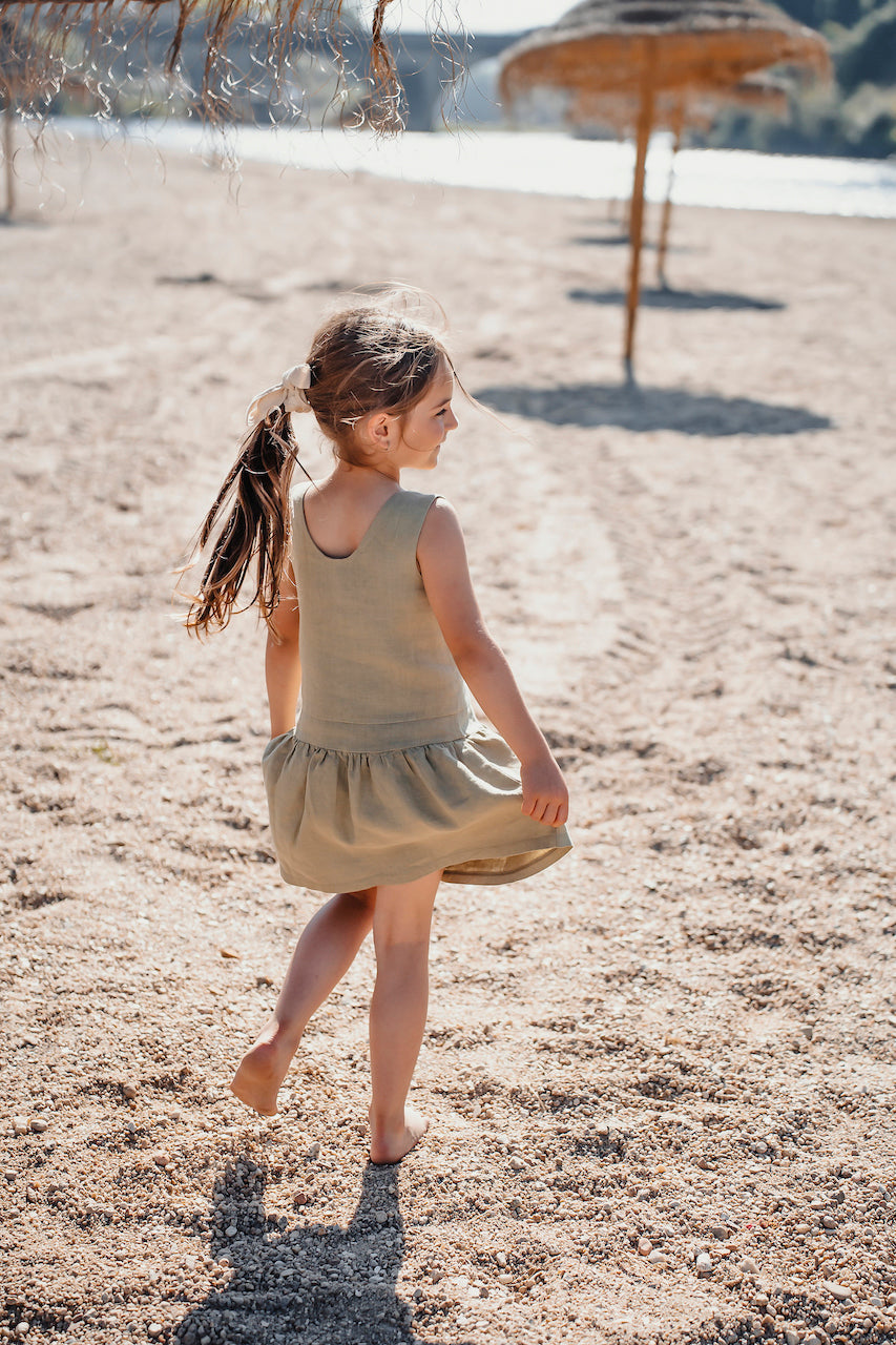 Linen Dress Chloe Olive Flower | Peter Jo Natural