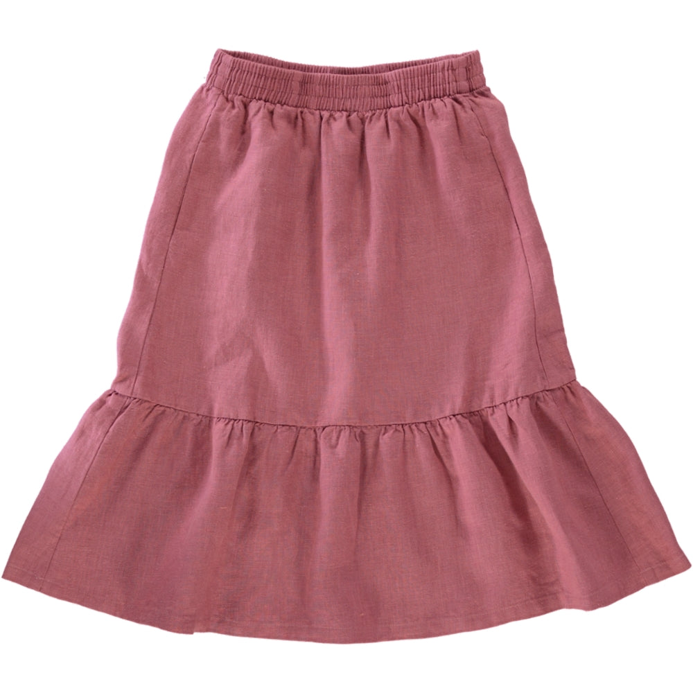 red linen skirt