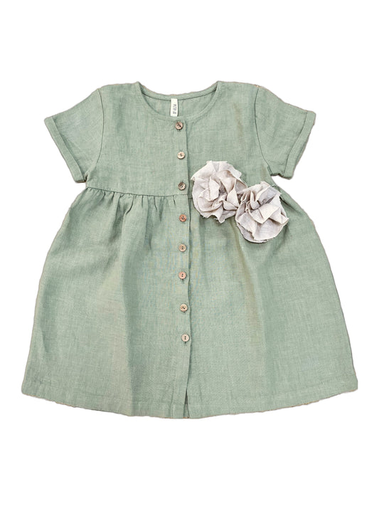 Linen Baby Dress Beautie Olive Flower | Peter Jo