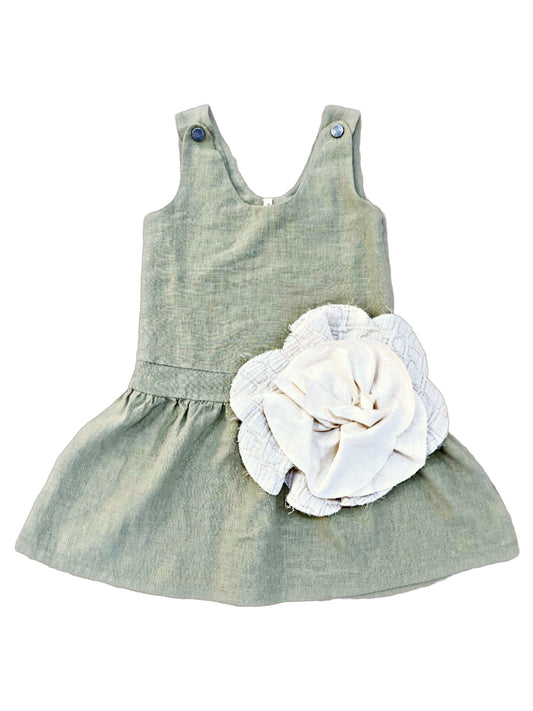 Linen Dress Chloe Olive Flower | Peter Jo Natural